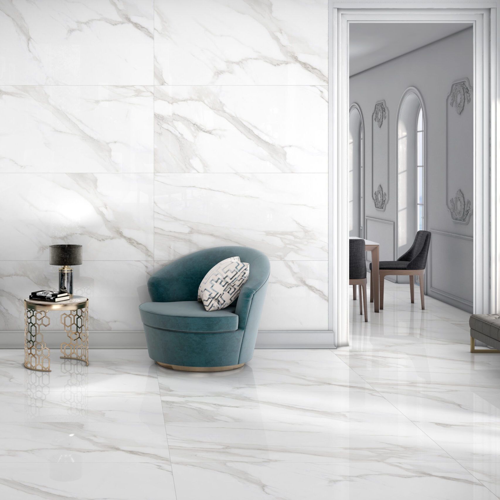 Alcara Statuario White Polished Porcelain Tile
