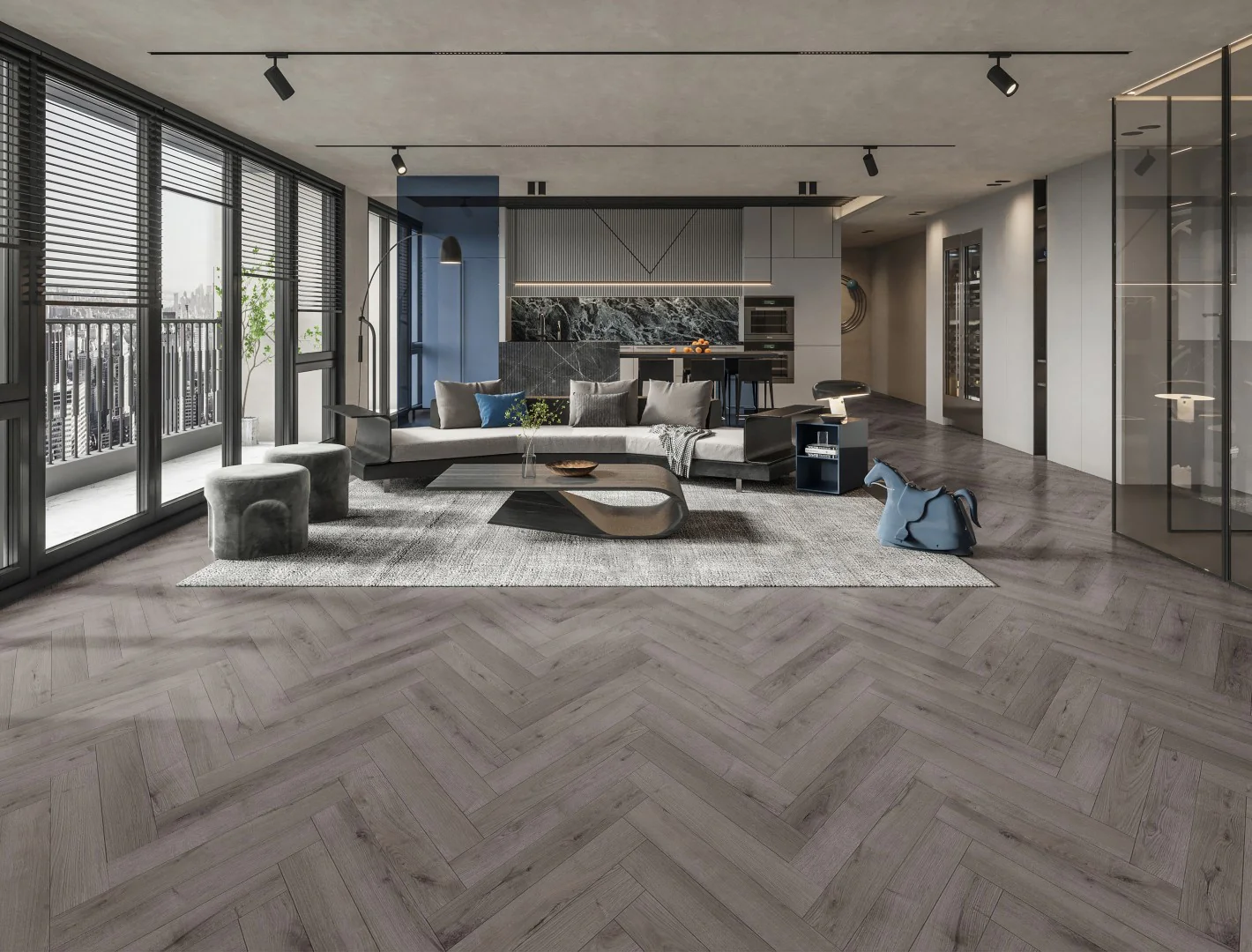 Laminate Herringbone Midnight Grey Tile
